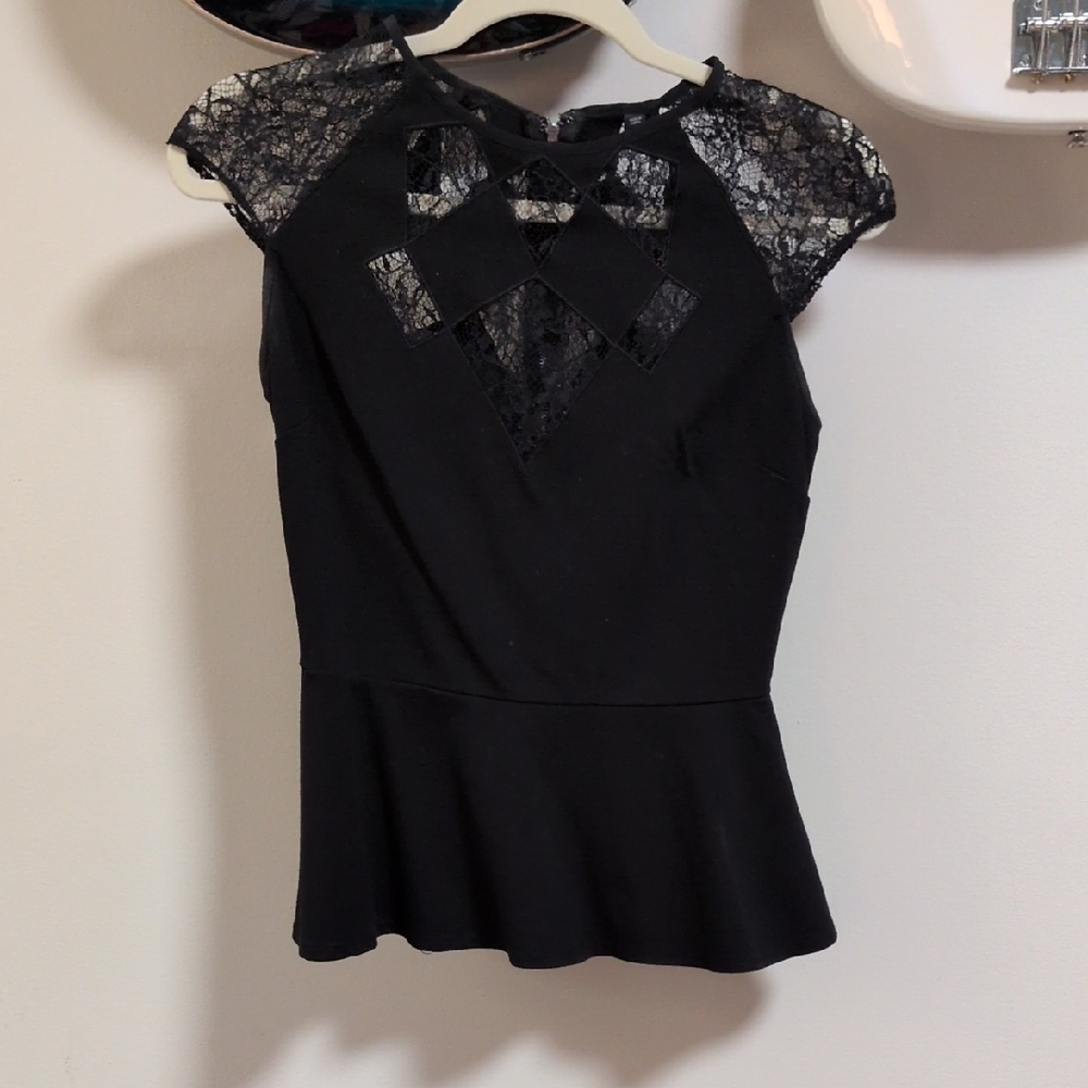 Guess Chic Black Lace Women's Peplum Blouse